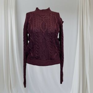 🆕Burgundy Sweater with Cold Shoulder Cut Out